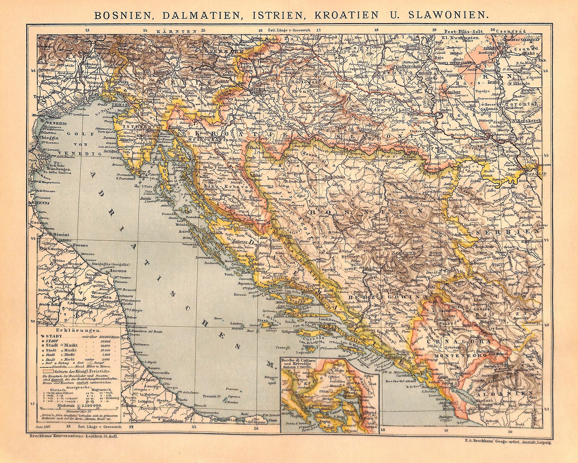Bosnia, Dalmatia, Istria, Croatia & Slovenia, Map, 1896